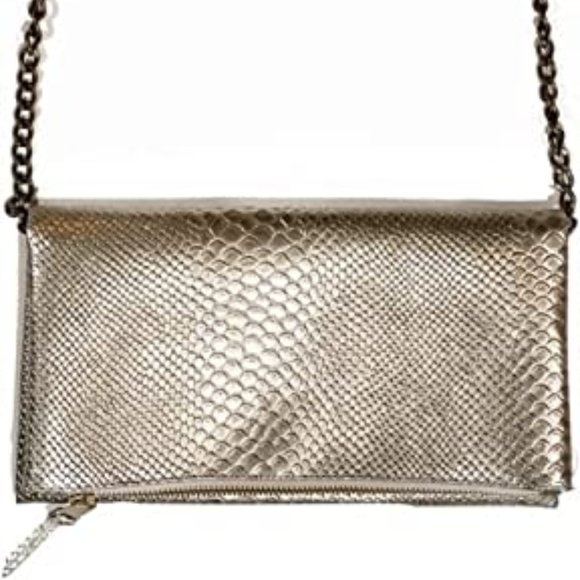 Chic Gold Metallic Faux Alligator Crossbody Mini NWT - Picture 1 of 14